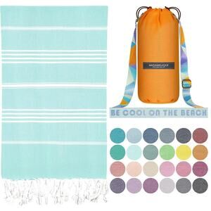 Madamelique Turkish Beach Towel with Beach Bag - 39" x 74" Aquamarin